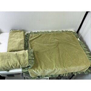 Lot of 3 Bella Notte Green Velvet Pillow Shams Euro Size Ruffled 26x26